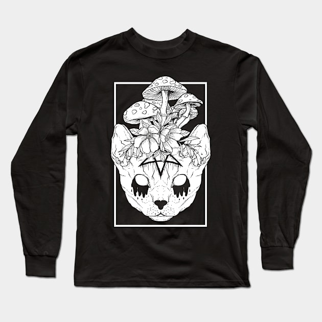 Cottagecore Aesthetic Gothic Sphynx Cat Occult Long Sleeve T-Shirt by Alex21
